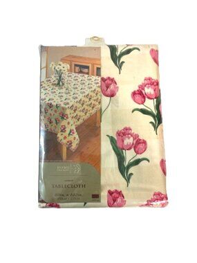Vintage 100% Cotton Tablecloth Pink Tulips 60" x 102" MCM New Unopened Pkg